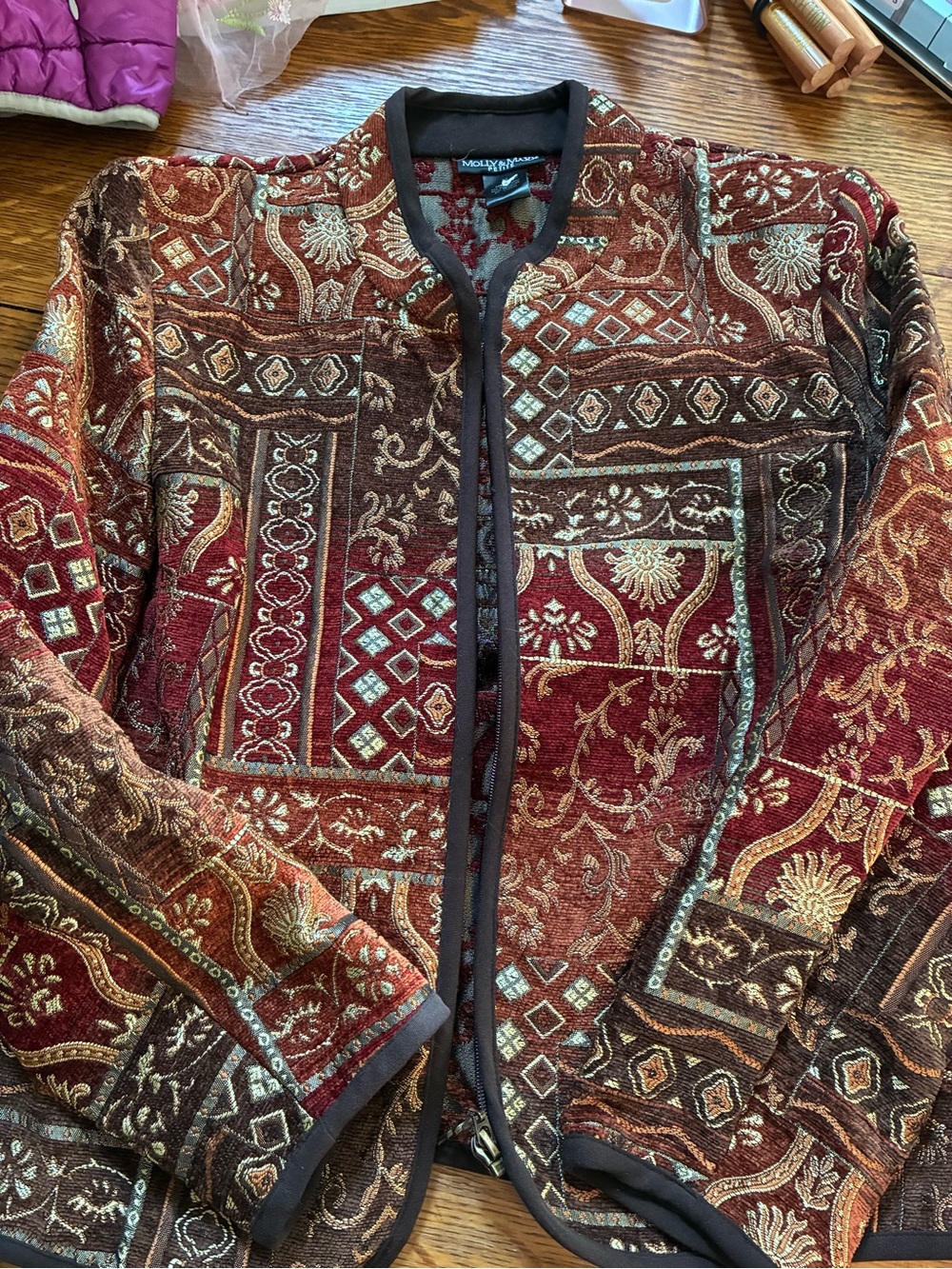 Molly + Maxx  Tapestry Zip Jacket in Rust, Brown & Cream LP